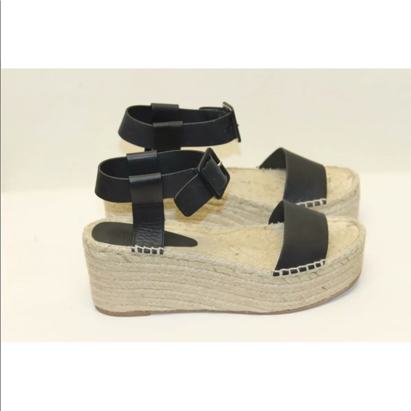 New Vince Abby Espadrille Leather Black Sandal Wedge Women Shoes 11 Strap - Picture 4 of 13